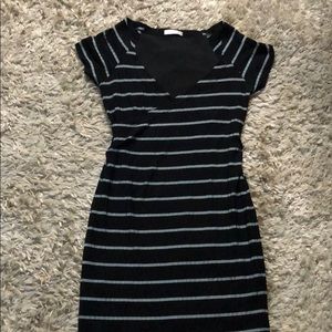 Stripped black and gray v- neck dress